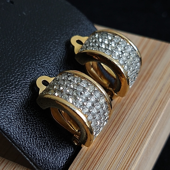 Givenchy Jewelry - Vintage Givenchy Paris New York Gold Tone Pavé Crystal Clip On Earrings 1980s